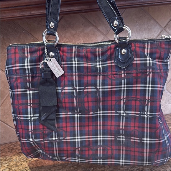 Coach Red Poppy Tartan Plaid Hand Bag - Picture 5 of 7